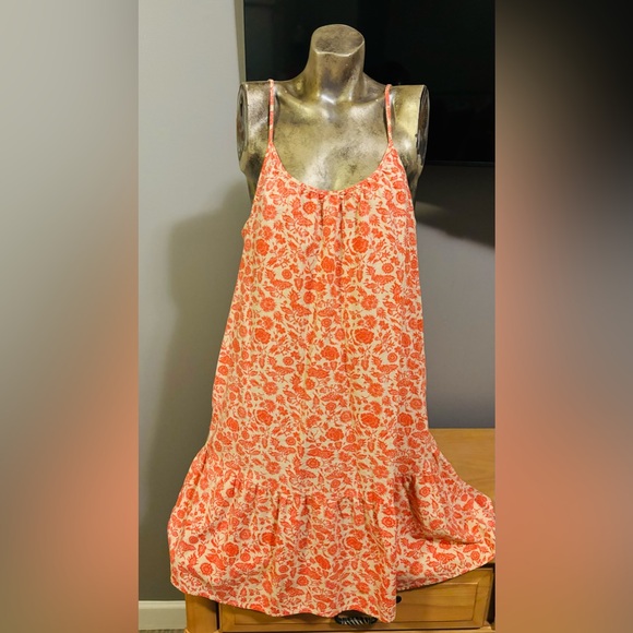 Adorable, midi, sundress, white, and orange floral pattern - Picture 3 of 6